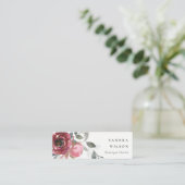 CARTE DE VISITE MINI ELÉGANT ROUGE BURGUNDY COULEUR D'EAU ROSE FLORAL (Debout devant)