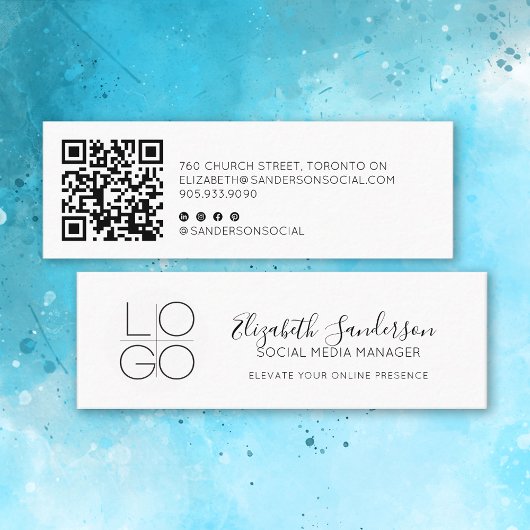 Carte De Visite Mini Élégant script minimal mince avec CODE QR