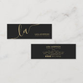 Carte De Visite Mini Élégant script or noir moderne monogramme initiale (Devant / Derrière)