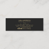 Carte De Visite Mini Élégant script or noir moderne monogramme initiale (Dos)