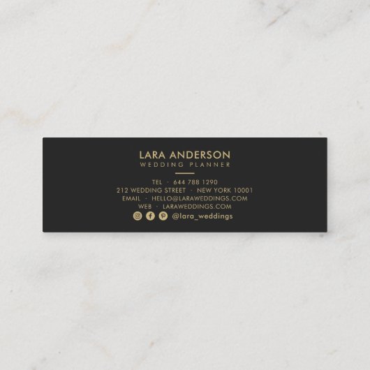 Carte De Visite Mini Élégant script or noir moderne monogramme initiale (Dos)