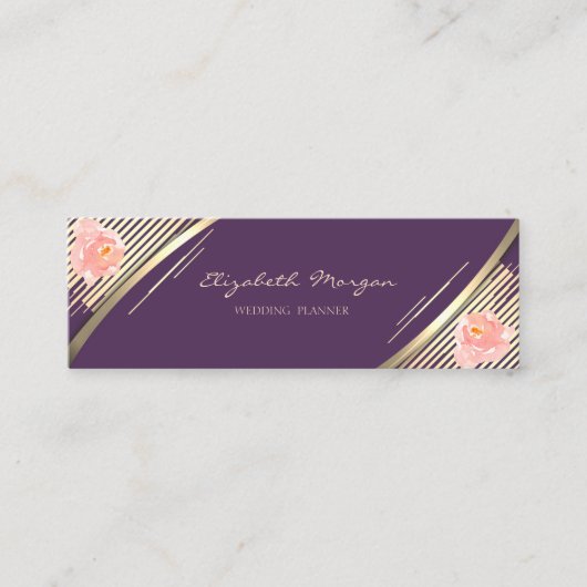 Carte De Visite Mini Elégant tendance, Violet, Faux Gold Stripes, Rose (Devant)