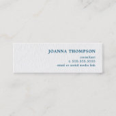 Carte De Visite Mini Élégant Texture Simple Blanc Bleu Consultant (Devant)