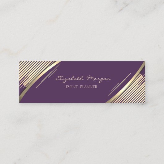 Carte De Visite Mini Elégant Trendy, Violet, Faux Gold Stripes (Devant)