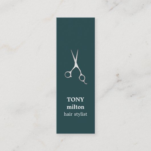 Carte De Visite Mini Elégant Turquoise foncé Faux ciseaux argent cheveu (Devant)