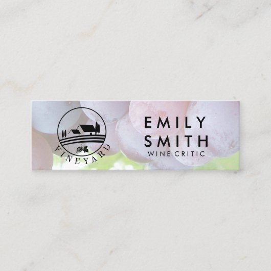 Carte De Visite Mini Élégante bouteille de vin blanc or | Raisins (Devant)