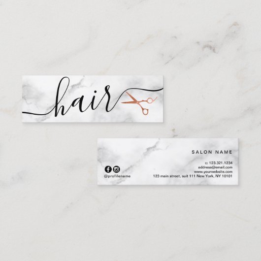 Carte De Visite Mini Elégante coiffeuse rose en cuivre (Devant / Derrière)