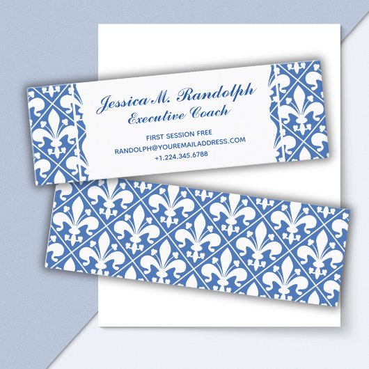 Carte De Visite Mini Elégante Fleur de Lys Executive Blue and White