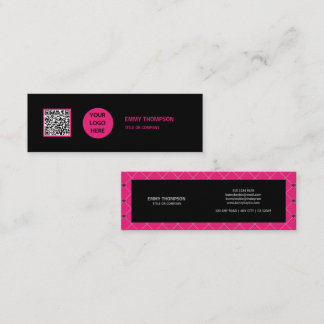 Carte De Visite Mini Elégante Hot Pink Magenta Black QR Scan Company