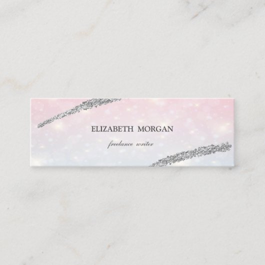 Carte De Visite Mini Elégante Ligne Parties scintillant simple, Argent, (Devant)