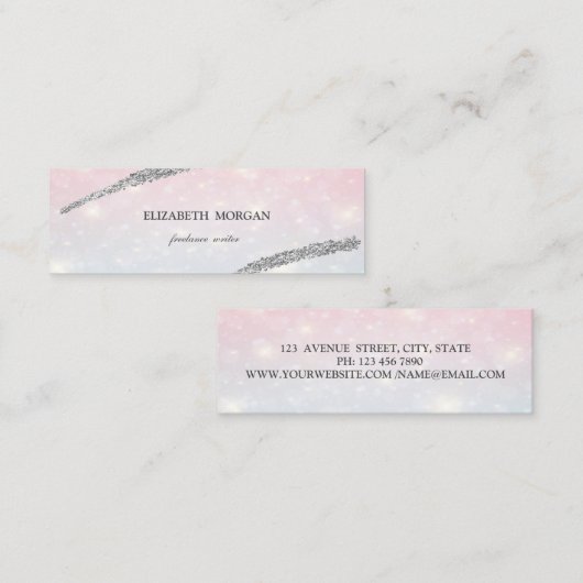 Carte De Visite Mini Elégante Ligne Parties scintillant simple, Argent, (Devant / Derrière)