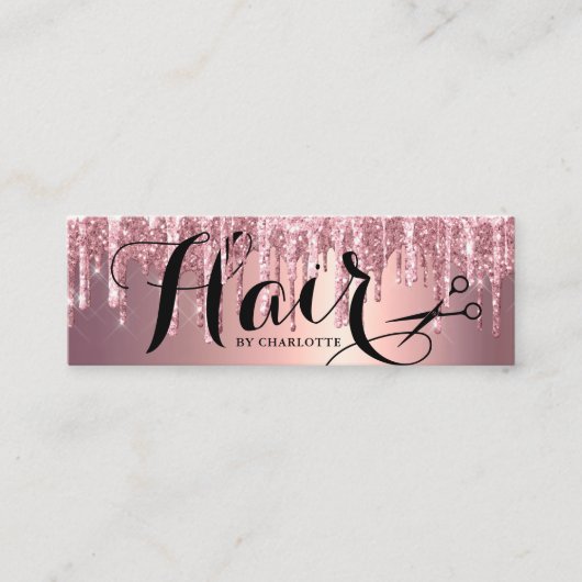 Carte De Visite Mini Élégante parties scintillant dorée rose goutte-à-g (Devant)