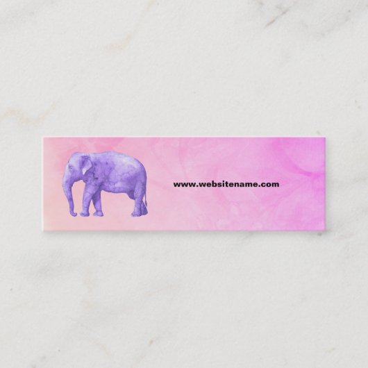 Carte De Visite Mini Eléphant violet sur des aquarelles roses de rêve (Devant)