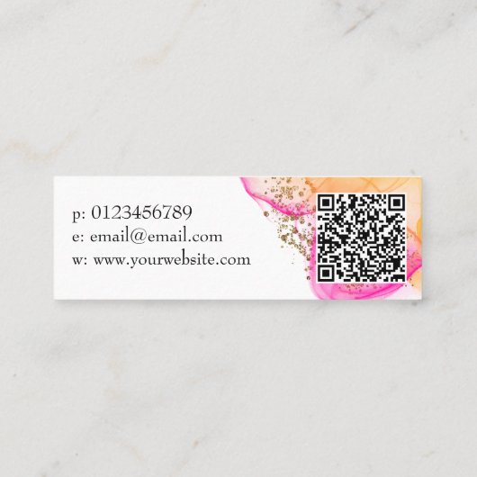 Carte De Visite Mini Encre rose personnalisée Code QR moderne simple (Dos)