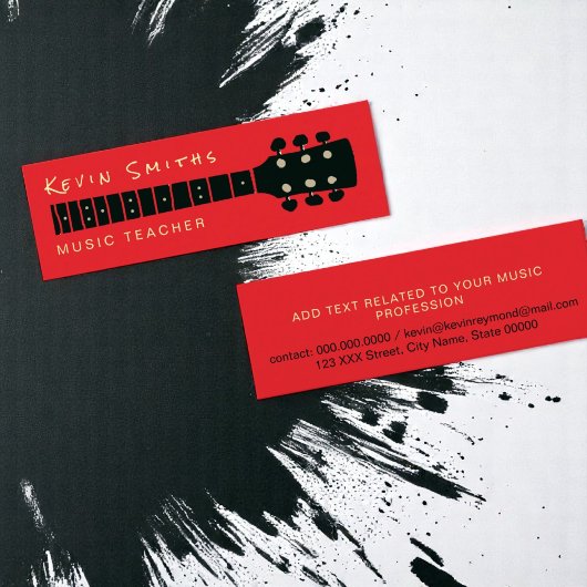Carte De Visite Mini Enseignant de musique cool et moderne Couleur roug
