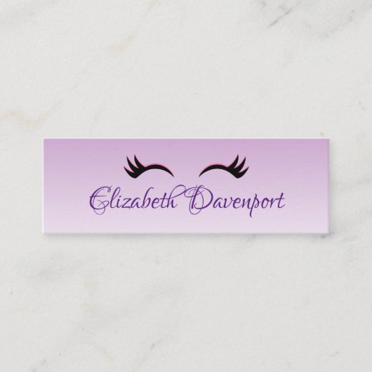 Carte De Visite Mini Eyelashes rose et noir élégants sur dégradé violet (Devant)