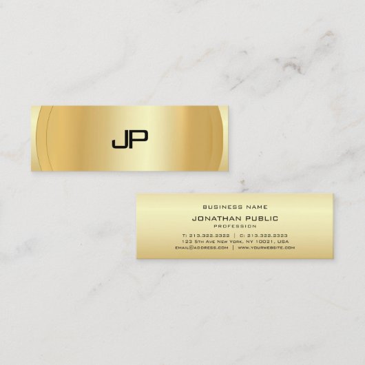 Carte De Visite Mini Faux Gold Elegant Monogramme Modèle moderne (Devant / Derrière)