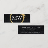 Carte De Visite Mini Faux Metallic Gold Velvet Noir avec Monogramme (Devant / Derrière)