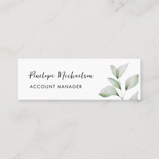 Carte De Visite Mini Feuilles botaniques simples avec un joli script (Devant)