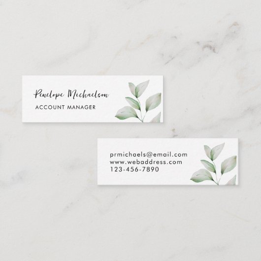 Carte De Visite Mini Feuilles botaniques simples avec un joli script (Devant / Derrière)