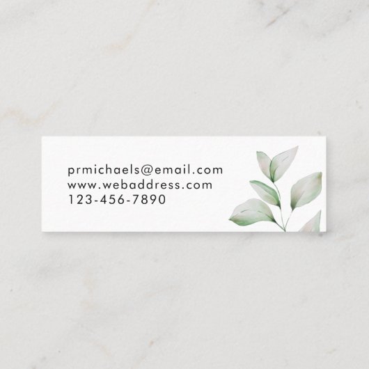 Carte De Visite Mini Feuilles botaniques simples avec un joli script (Dos)
