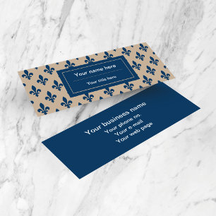 Carte De Visite Mini Fleur de Lis Motif, Français, Royal, Bleu marine