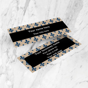 Carte De Visite Mini Fleur de Lis Motif, Français, Royal, Bleu marine