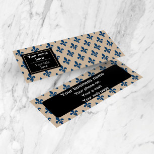 Carte De Visite Mini Fleur de Lis Motif, Français, Royal, Bleu marine