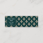 Carte De Visite Mini Fleur de Lis Motif, Français, Royal, Crème, Vert (Dos)