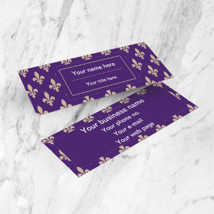 Carte De Visite Mini Fleur de Lis Motif, Français, Royal, Crème, Violet