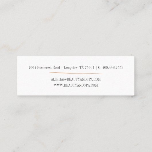 Carte De Visite Mini Fleur et Script Rose en cuivre élégant (Dos)