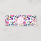 Carte De Visite Mini Fleurs d'aquarelle rose Monogramme (Devant)