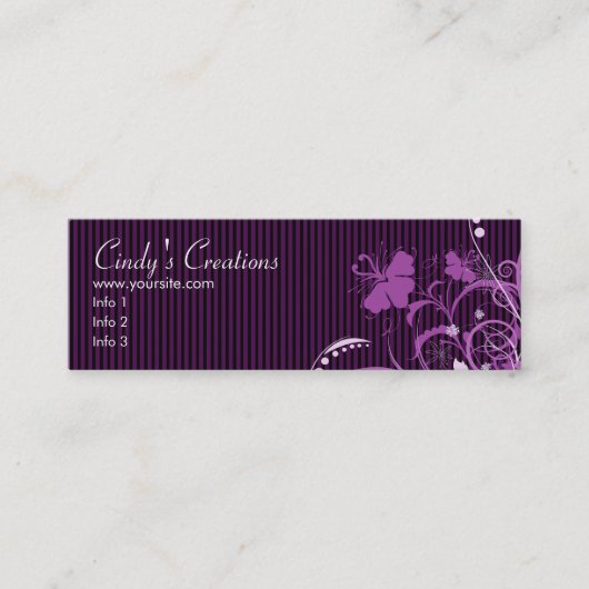 Carte De Visite Mini Fleurs et rayures pourpres (Devant)