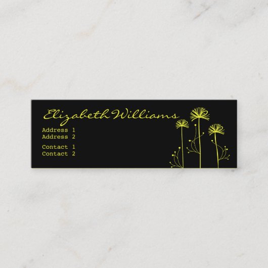 Carte De Visite Mini Floral noir et jaune (Devant)