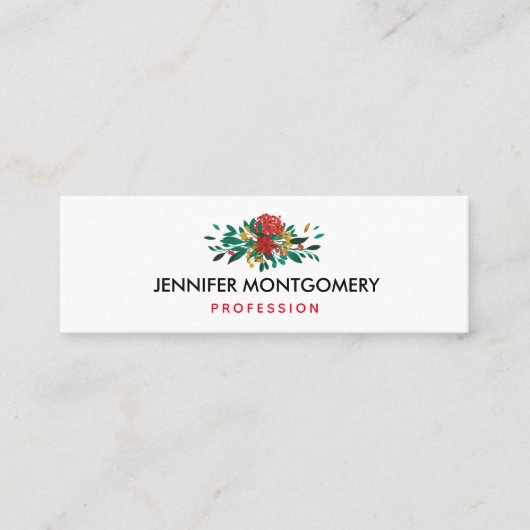 Carte De Visite Mini Flore moderne rouge vert et or Noël (Devant)