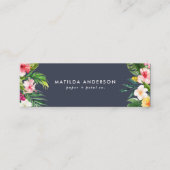 Carte De Visite Mini Flore tropicale florale bleu moderne feuillage (Devant)