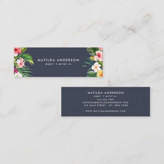 Carte De Visite Mini Flore tropicale florale bleu moderne feuillage (Devant / Derrière)