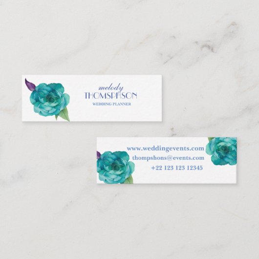 Carte De Visite Mini Flores d'aquarelle bleu Rose pourpre (Devant / Derrière)