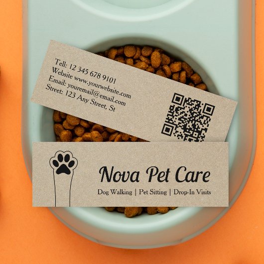 Carte De Visite Mini Garde d'animaux Kraft Papier Qr Code Professionnel
