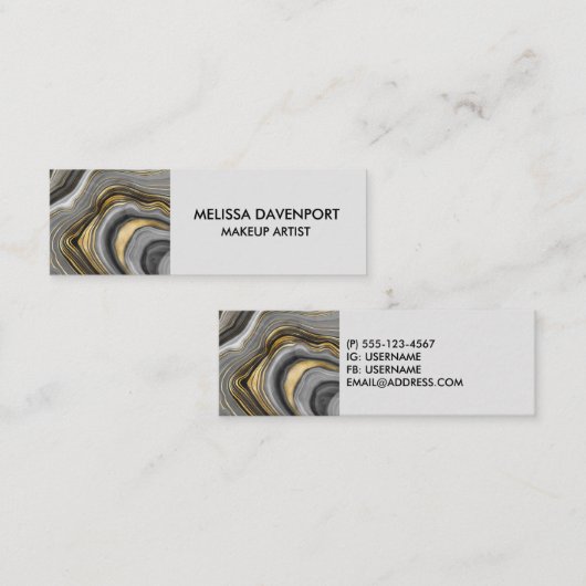 Carte De Visite Mini Géode moderne Gold & Grey Agate (Devant / Derrière)