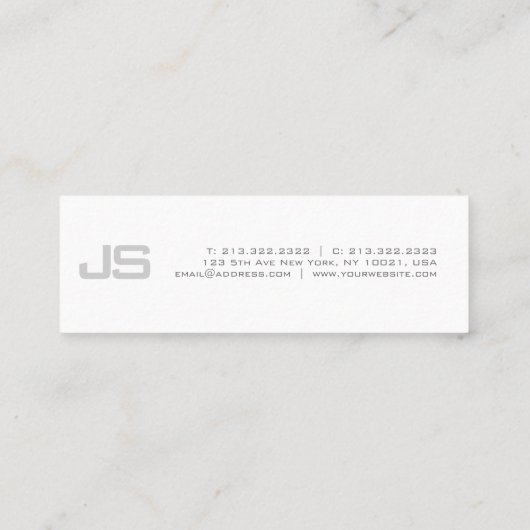 Carte De Visite Mini Gris Blanc Élégant Monogramme tendance Design simp (Dos)