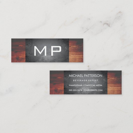 Carte De Visite Mini Grunge Texture Bois rustique Monogramme (Devant / Derrière)