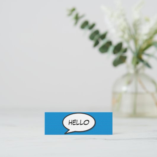 Carte De Visite Mini HELLO Speech Bubble Fun Blue Comic Book (Debout devant)