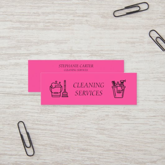 Carte De Visite Mini Hot Pink Cleaning Services Company (Devant/Arrière en situation)