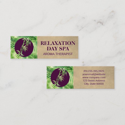 Carte De Visite Mini Icône Bambou | Arrière - plan Palm Leaf (Devant / Derrière)