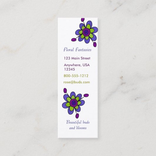 Carte De Visite Mini Indigo et fleurs vertes d'amusement (Devant)