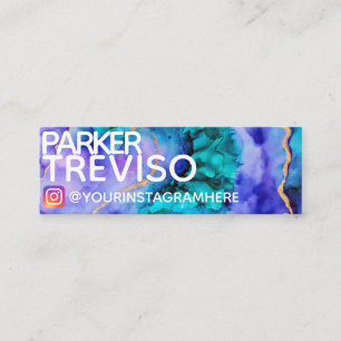 Carte De Visite Mini Instagram social de médias de peinture bleue d'or