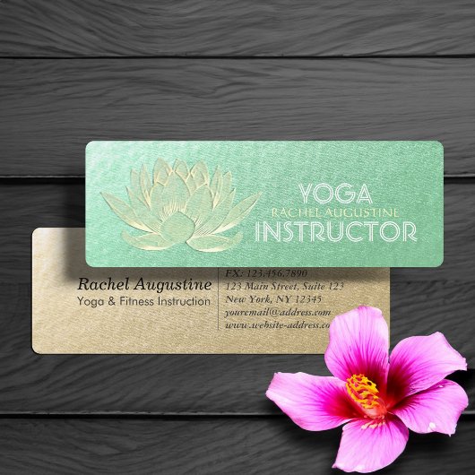 Carte De Visite Mini Instructeur de Reiki de méditation Lotus d'or vert