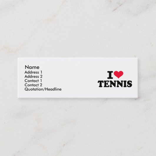 Carte De Visite Mini J'aime le tennis (Devant)