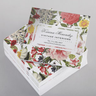 Carte De Visite Mini Jardin Fleurs vintages et Insectes Carré floral B